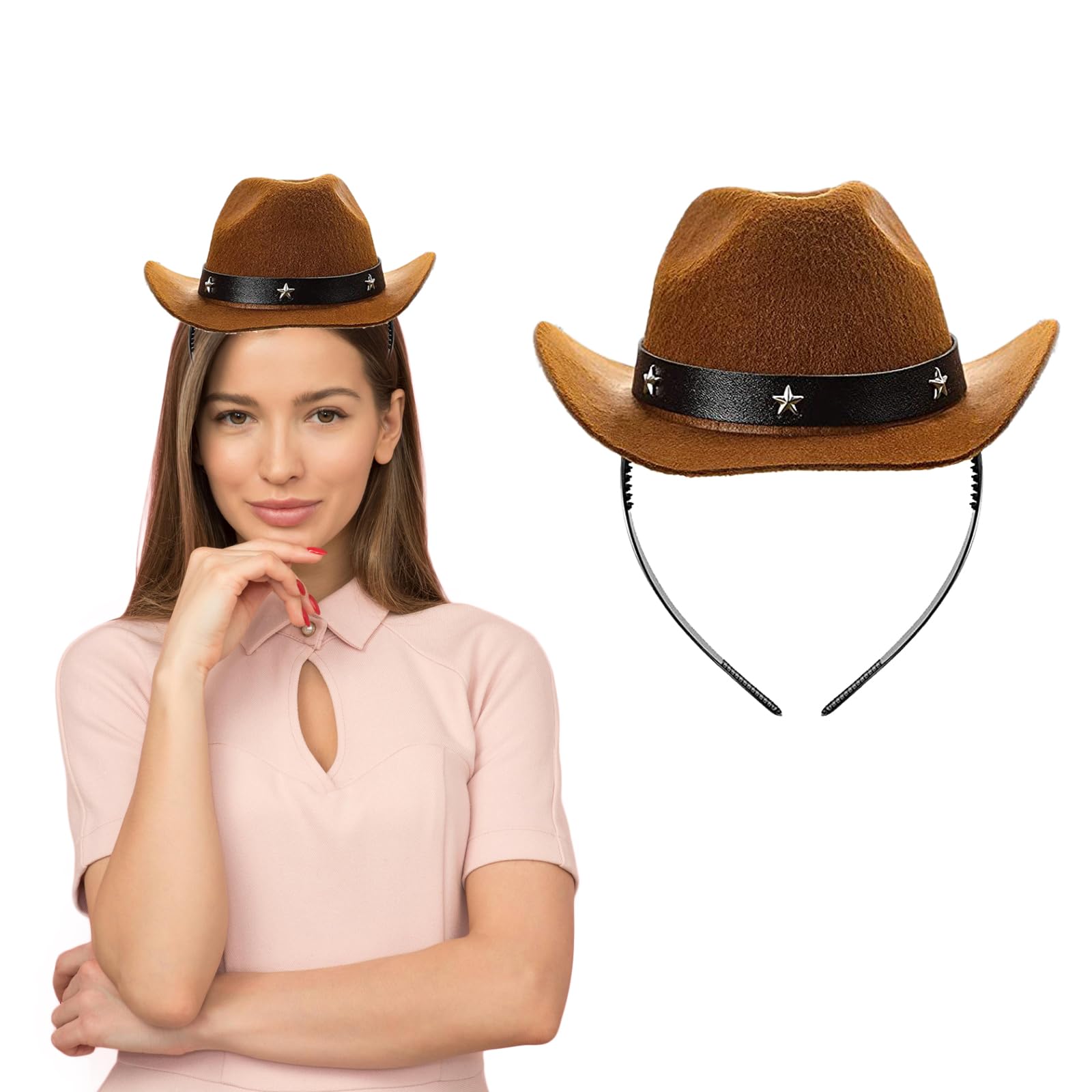 AWOCAN Cowboy Hat Headbands Cowgirl Hat Headband for Women Men Western Western Square Dance Birthday Party (coffee, L)