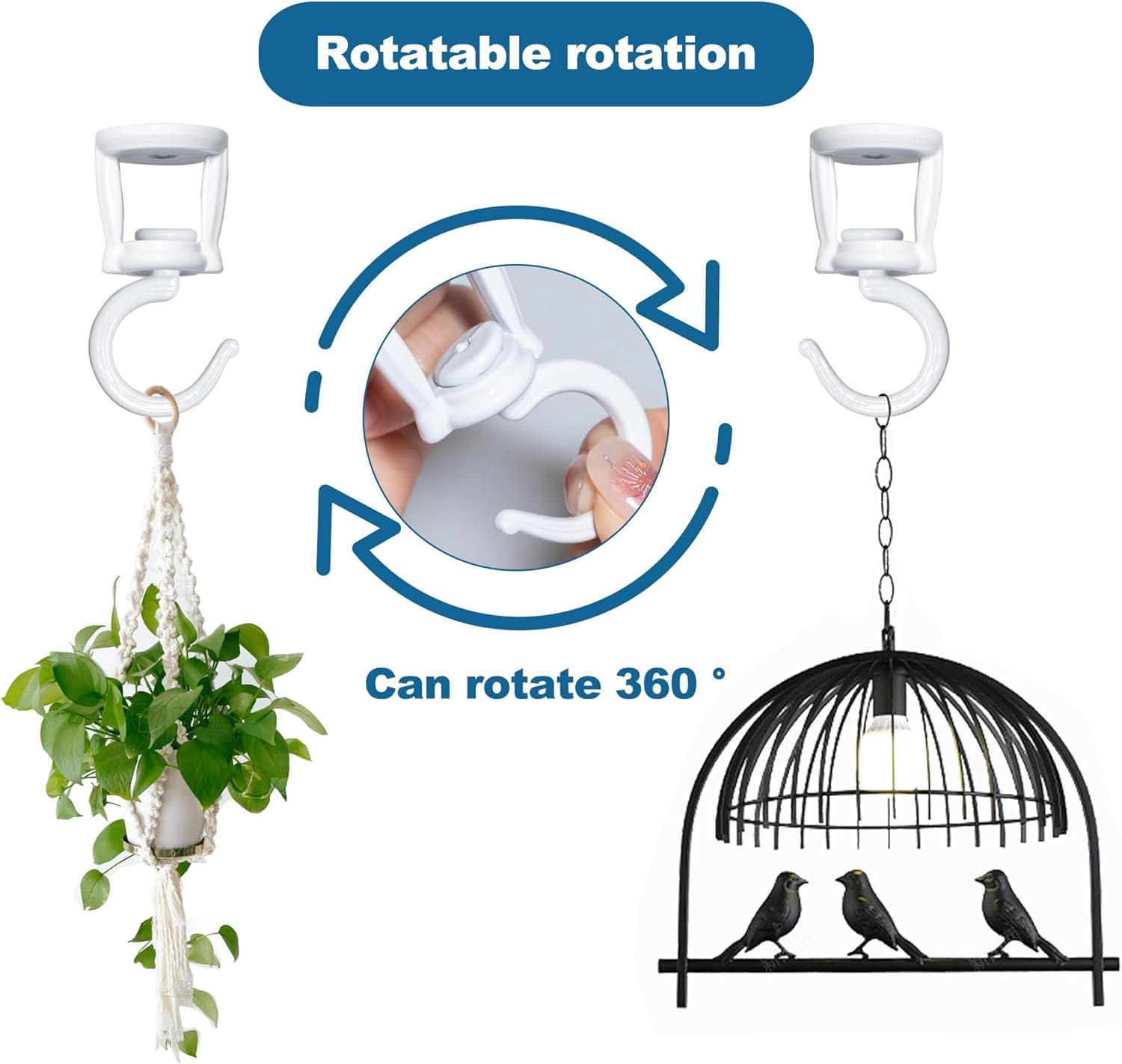 2 Piezas Gancho Techo para Colgar Plantas, Gancho Pared Macetas, Colgador Plantas Pared Exterior Interior, Blanco Soporte Plantas Colgantes para Macetas, Campanillas de Viento, Comederos de Pájaros