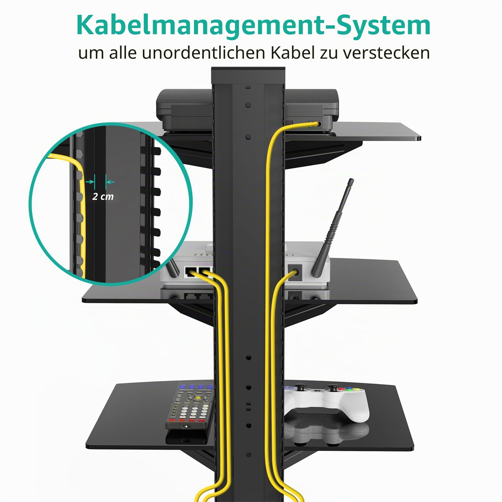 WALI Schwebendes Wandregal mit verstärkten gehärteten Brillen für DVD-Player, Kabelboxen, Spielekonsolen, TV-Zubehör (CS303), 3 Ablagen, Schwarz