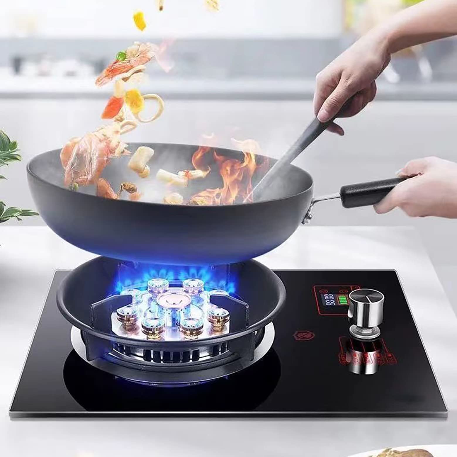 Piano cottura a gas Fornello a gas integrato, bruciatore singolo wok, fornello a gas leggero a fuoco feroce a nove cavità, ugello originale GPL NG, per roulotte, cucina, campeggio, giardino [Clas