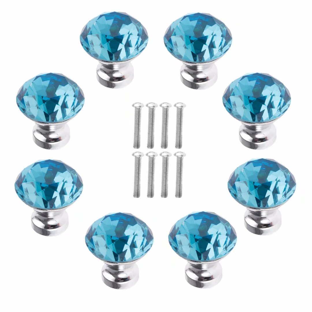 Fbshop(Tm) Sky-Blue 30Mm 8Pcs Crystal Acrylic Glass Diamond Cut Door Knob Cupboard Drawer Pull Handle/Great For Cupboard, Kitchen And Bathroom Cabinets, Shutters,Wardrobe
