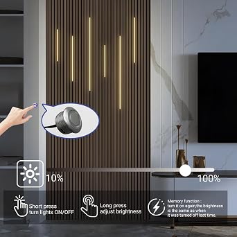 HAMRVL Black LED Recessed Lighting Wall Panel Lights, 6pcs DC12V Warm White Slat Wall Lights with Touch Control, 3000k Self-Adhesive LED Light Wall Panels for Wood Slat Wall Panels, Headboards, Stairs