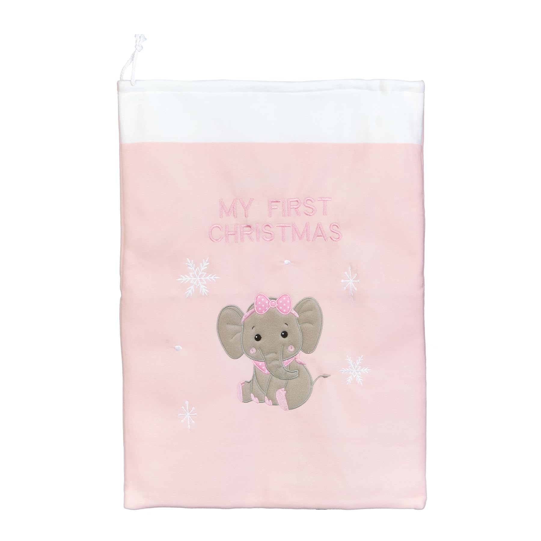 Widdle Gifts Baby's 1st Christmas Sack with Embroidered Snowflake and Elephant (Pink)