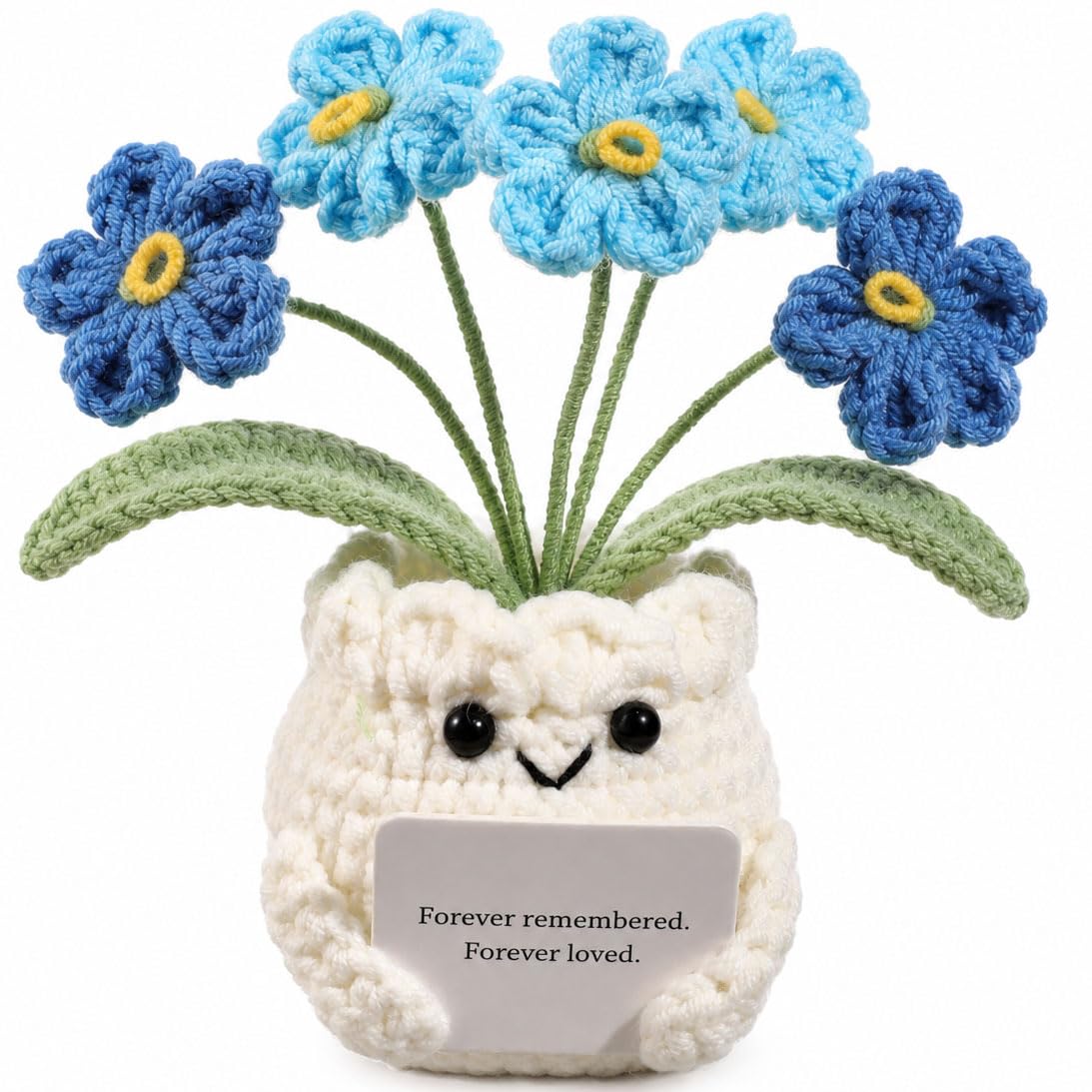 Handmade Crochet Forget Me Not Flower Pot Sympathy Gifts for Loss