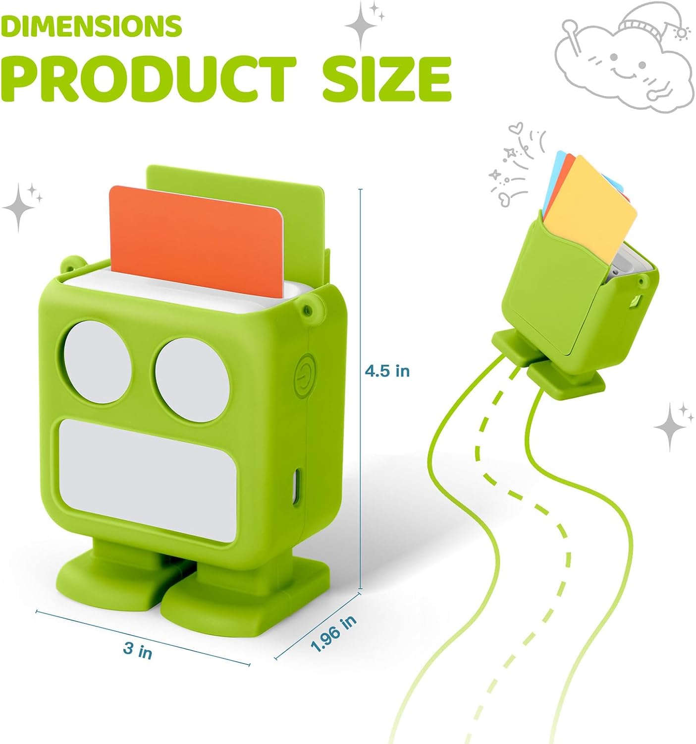 Robot Silicone Protective Case with Card Storage Slot Compatible with Yoto Mini Player,Carrying Sleeve Case/Wrist Lanyard,Anti-Slip Silicone Skin Cover for Kids Mini Audio Player (Green) image 3