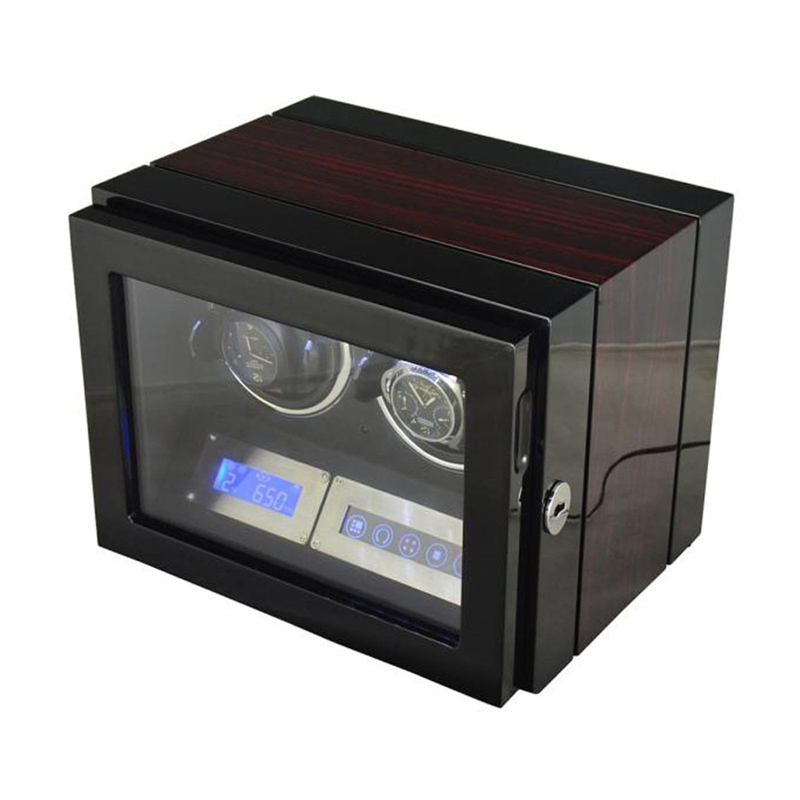 Caricatore Doppio per 2 Orologi in Pelle Pu, Scatola per Orologi Meccanici A Carica Automatica, Rotante per Orologi con 5 modalità Tpd, Display LCD, Motore Silenzios(B)