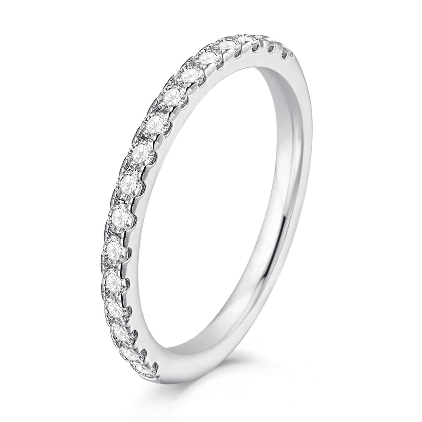 VAKKIWomen Wedding Bands Rhodium Plated Sterling Silver Cubic Zirconia Half Eternity Engagement Ring 1.75mm Size J1/2-S