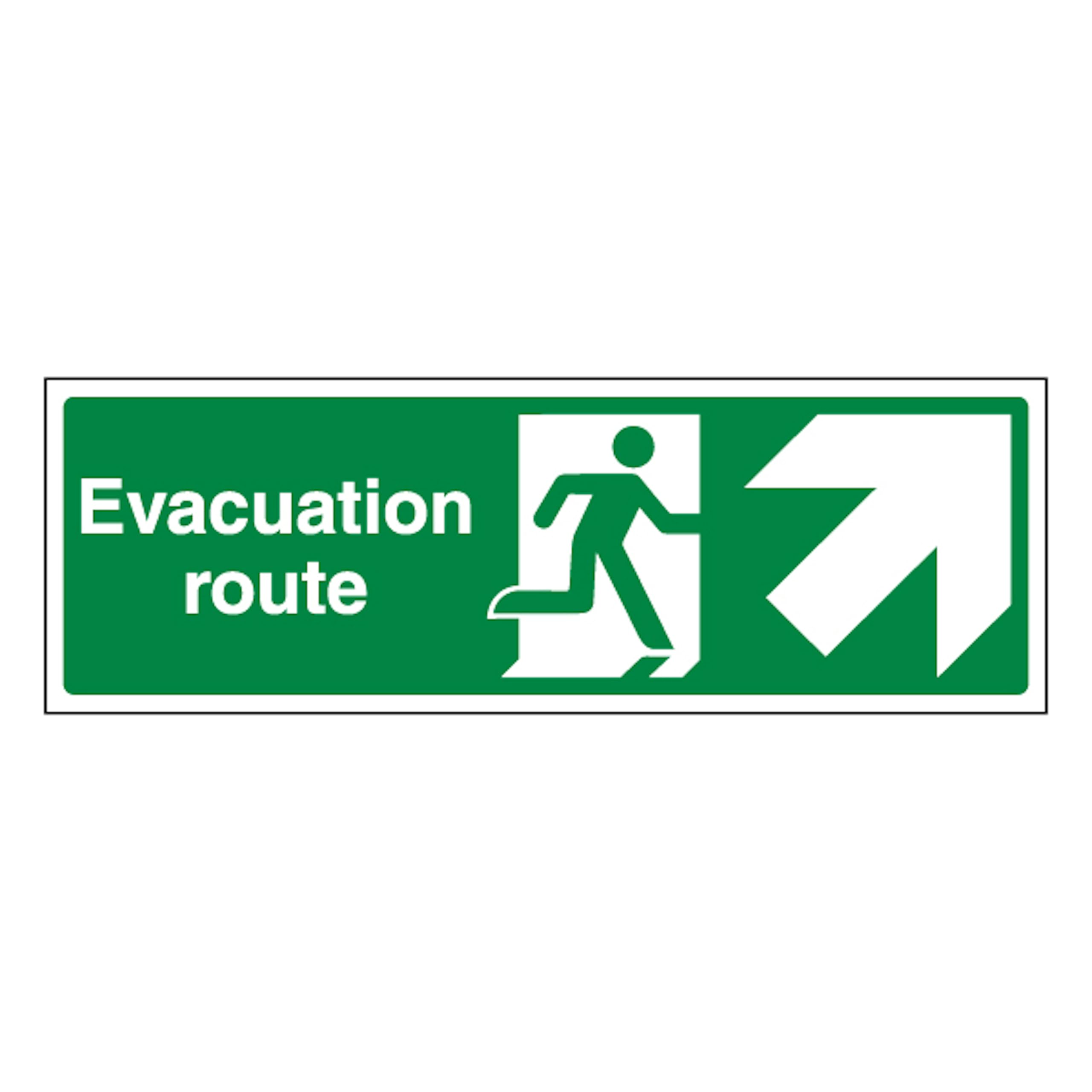 V Safety Evacuation Route Arrow Up Right 450 x 150 mm - 2mm Super-Tough Rigid Plastic Safety Sign