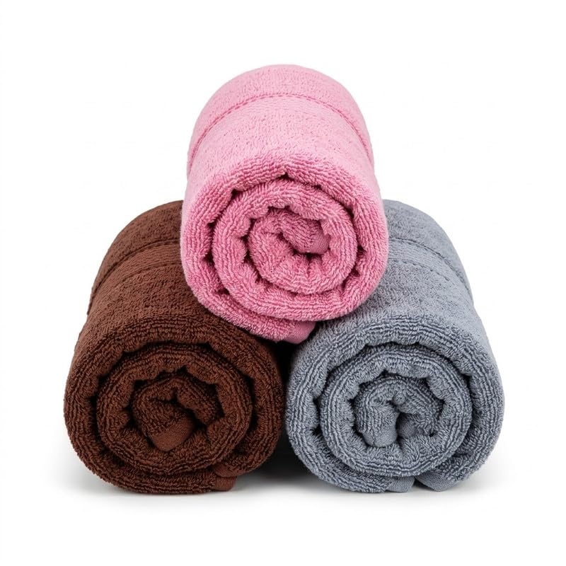 Image of TowelWala Hand Towel 550 GSM Soft Absorbent Quick Dry (Brown /Pink /Grey) | Premium 550 GSM cotton with woven border-quick drying and perfect for bathroom, kitchen, gym, and travel.