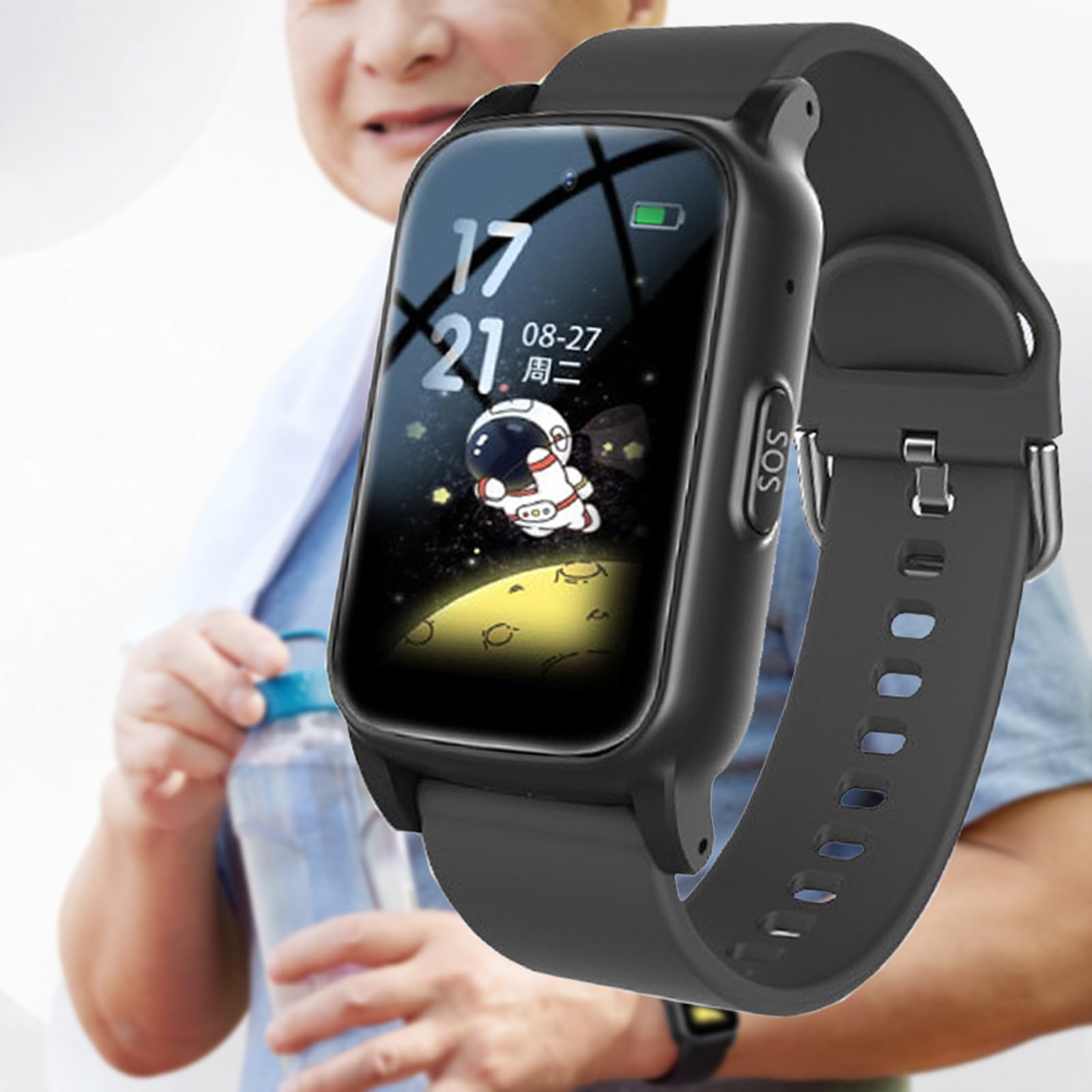 Inteligentny zegarek z wykrywaniem upadków dla seniorów, lokalizator GPS dla osób starszych z przyciskiem alarmowym SOS, urządzenia ostrzegające o upadkach dla osób starszych,Black