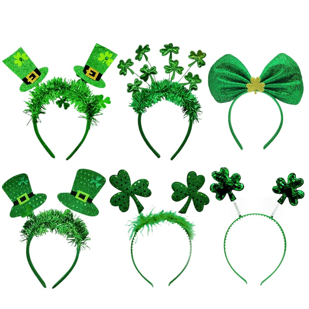 St.Patrick's Headband,6pcs St Patricks Day Accessories,Irish Holiday Party Dress Up Headpiece, Clover Paper Fun Headpiece Photo Artifact,Adult and Child Universal Green Decorative Hair Accessory
