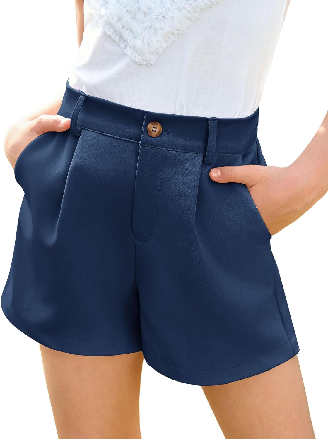 Haloumoning Girls Shorts Kids Summer Elastic Waist Wide Leg Casual Uniform Shorts with Pockets 5-14 Years
