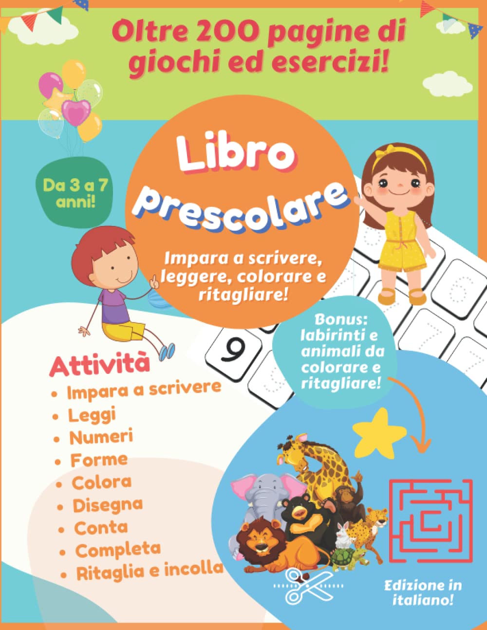 Libro Attività Prescolare - 200 Pagine Per Imparare Lettere, Numeri E Pregrafismo - Foto 4