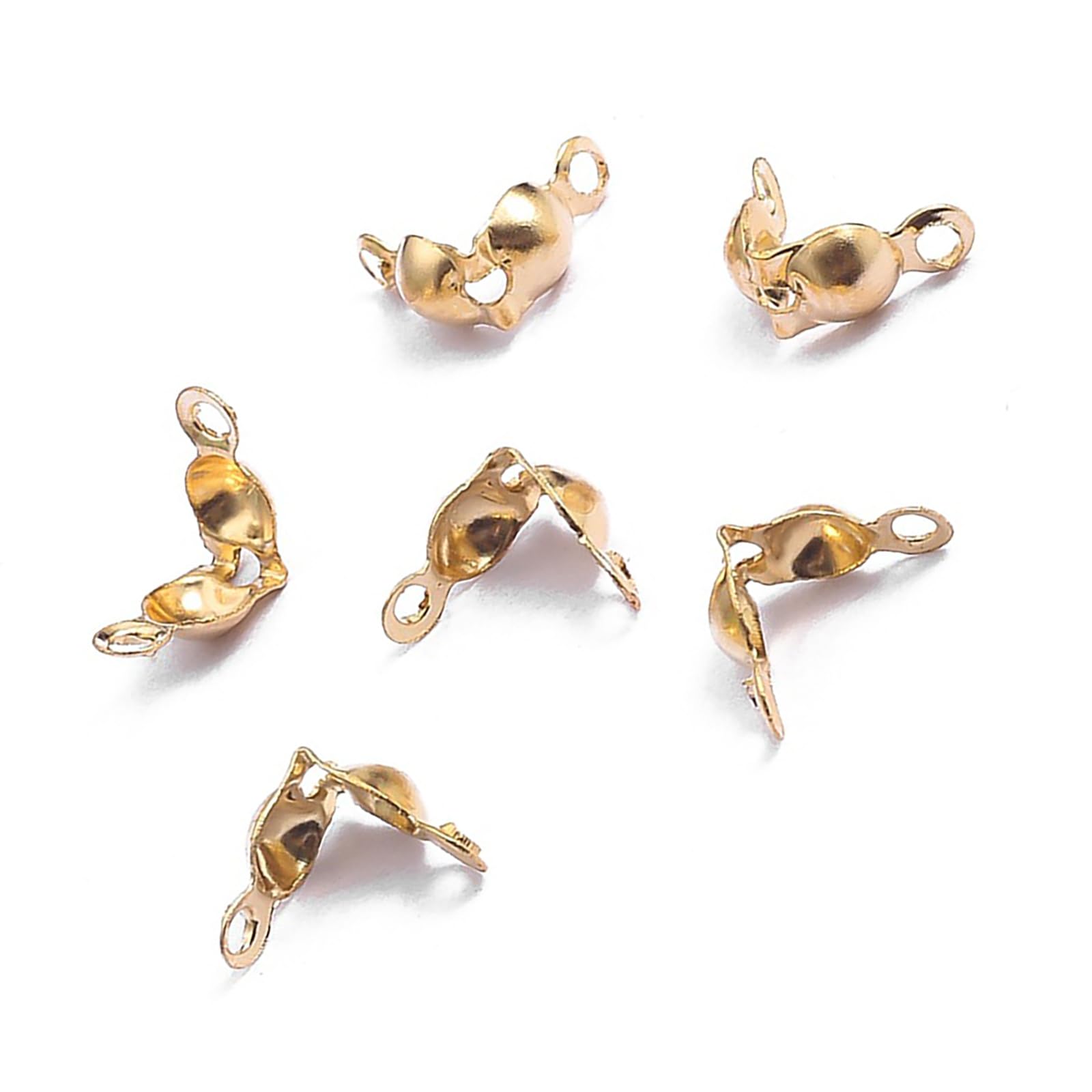 ＣＨＡＭＥＥＮ 200pcs Golden Bead Tips Stainless Steel Calotte Ends Open Clamshell Knot Covers Fold-Over Bead Tips Small Hole End Caps for Crimp Knots Findings Jewelry Making
