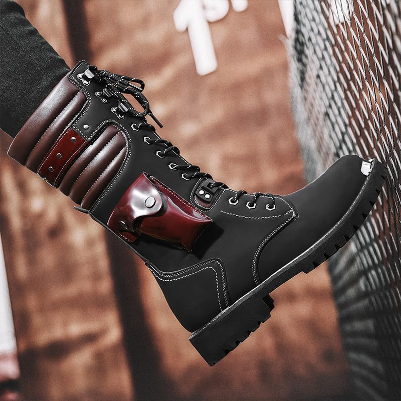 Image of CHUUMEE Men's Wear Resistant Cycling Motorcycle Boots Side Zipper Waterproof Biker Riding Punk Rock Metal Toe Cowboy Western Tactical Army Boot