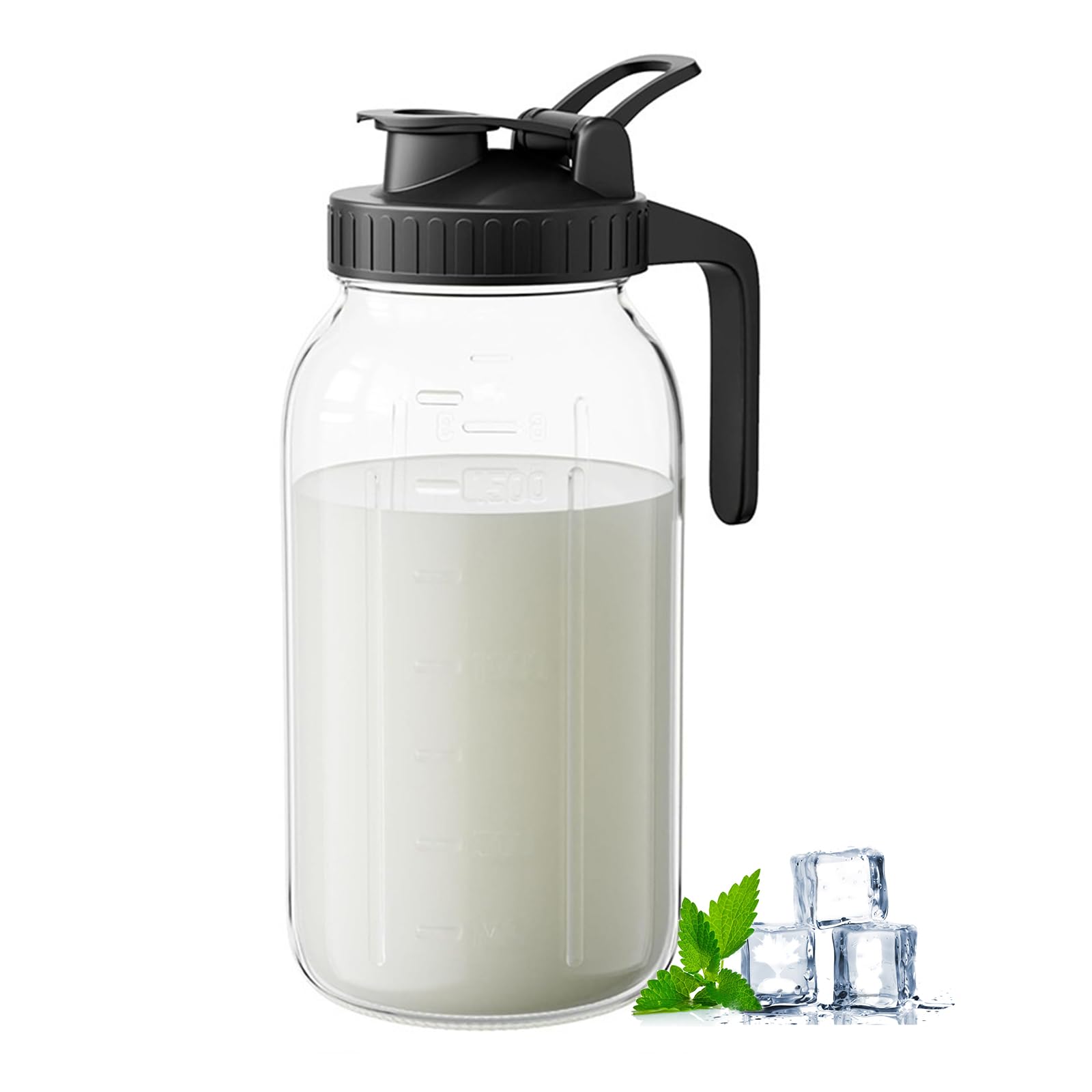 Jarra de agua de vidrio de 1701 g con tapa de bisagra y filtro de café para té y bebida fría