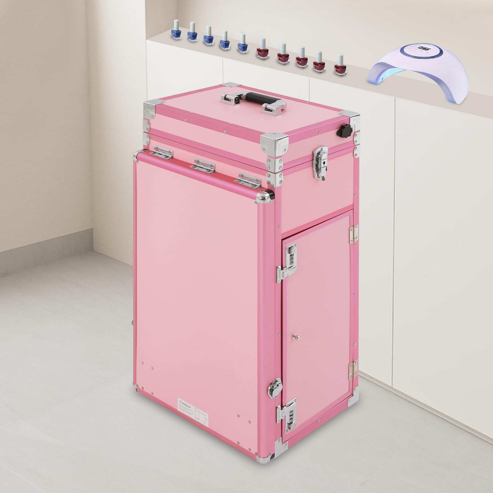 Kosmetik Trolley mit Tisch und 4 Schubladen, Tragbarer Nageltisch | Mobiler Manikürtisch mit Rollen, Faltbarer Reise-Nageltisch für Mobile Beauty-Studios und Outdoor-Einsatz