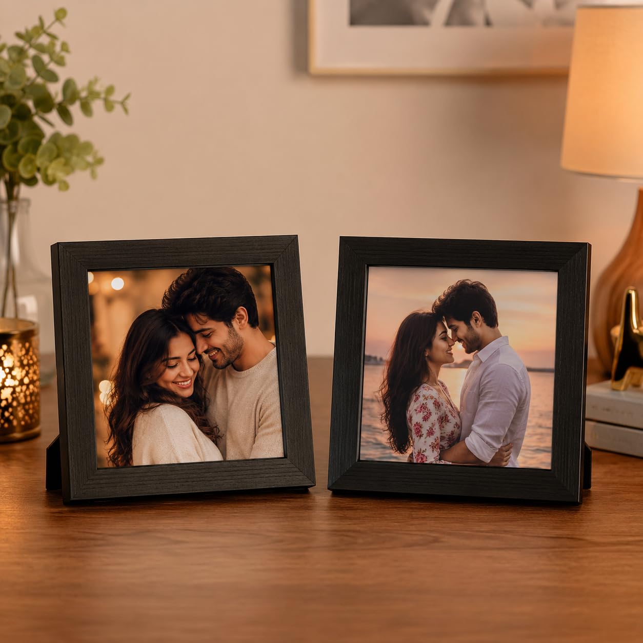 Engineered Wood Set Of 2 Customised Photo Frame With Your Photo | Personalized Square Photo Frame | TableTop Mini Frame Home Decor - 5X5 Inches, Black-image-7