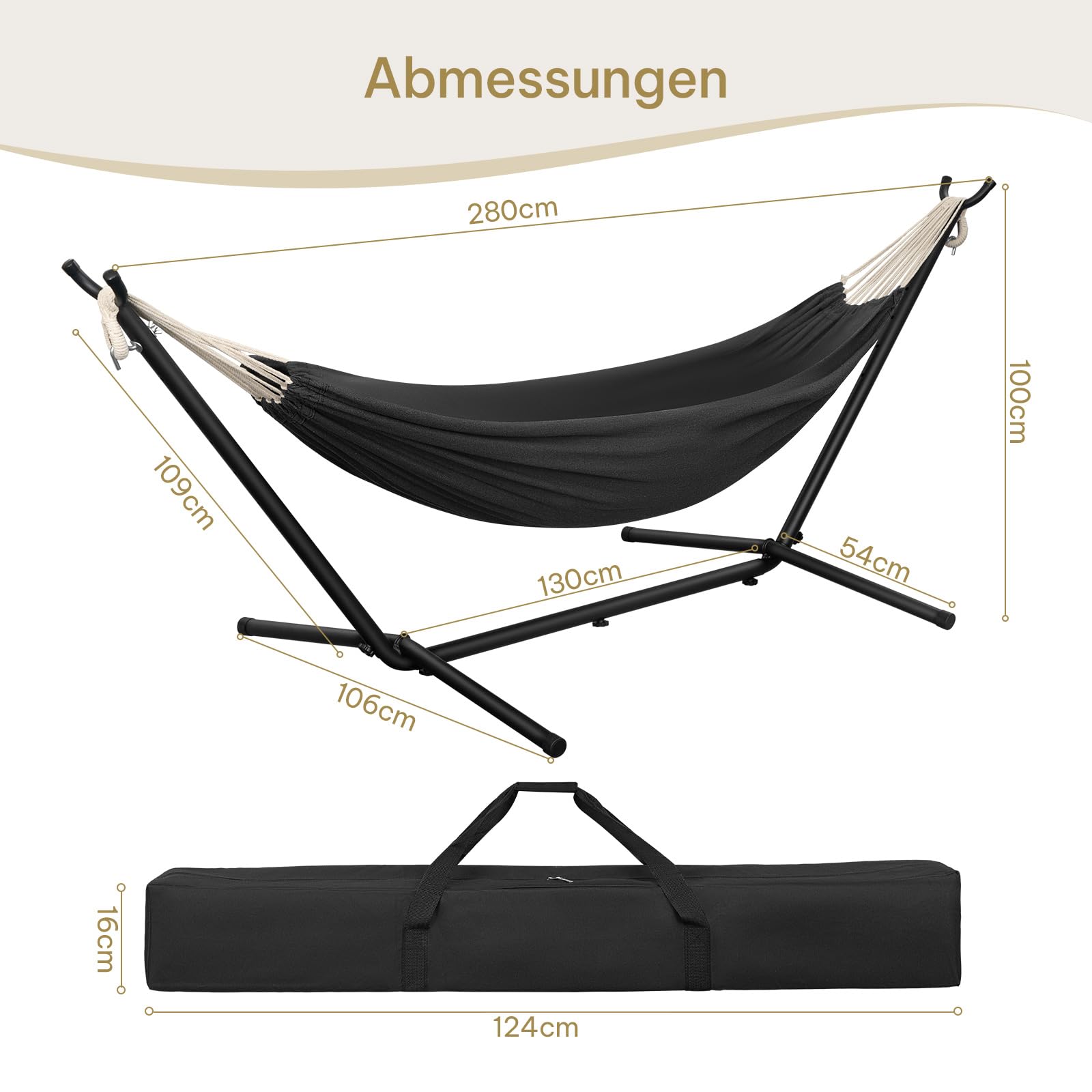 Laneetal Hängematte mit Gestell,Hängematte Indoor & Outdoor, Doppel für 2 Personen, 250 kg belastbar,mit Tragtasche, für Indoor Schwimmbad Terrasse Hof Garten Balkon (Dunkelgrau, 280 * 106 * 100cm)
