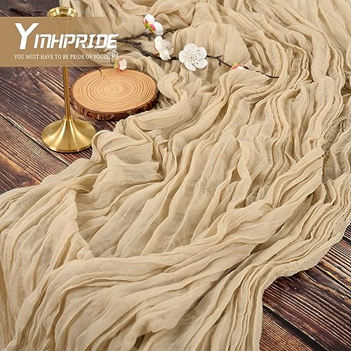 YMHPRIDE 2 Packs Cheesecloth Table Runner Beige, 90x300cm Light Brown Rustic Gauze Fabric Boho Table Runner - Image 4