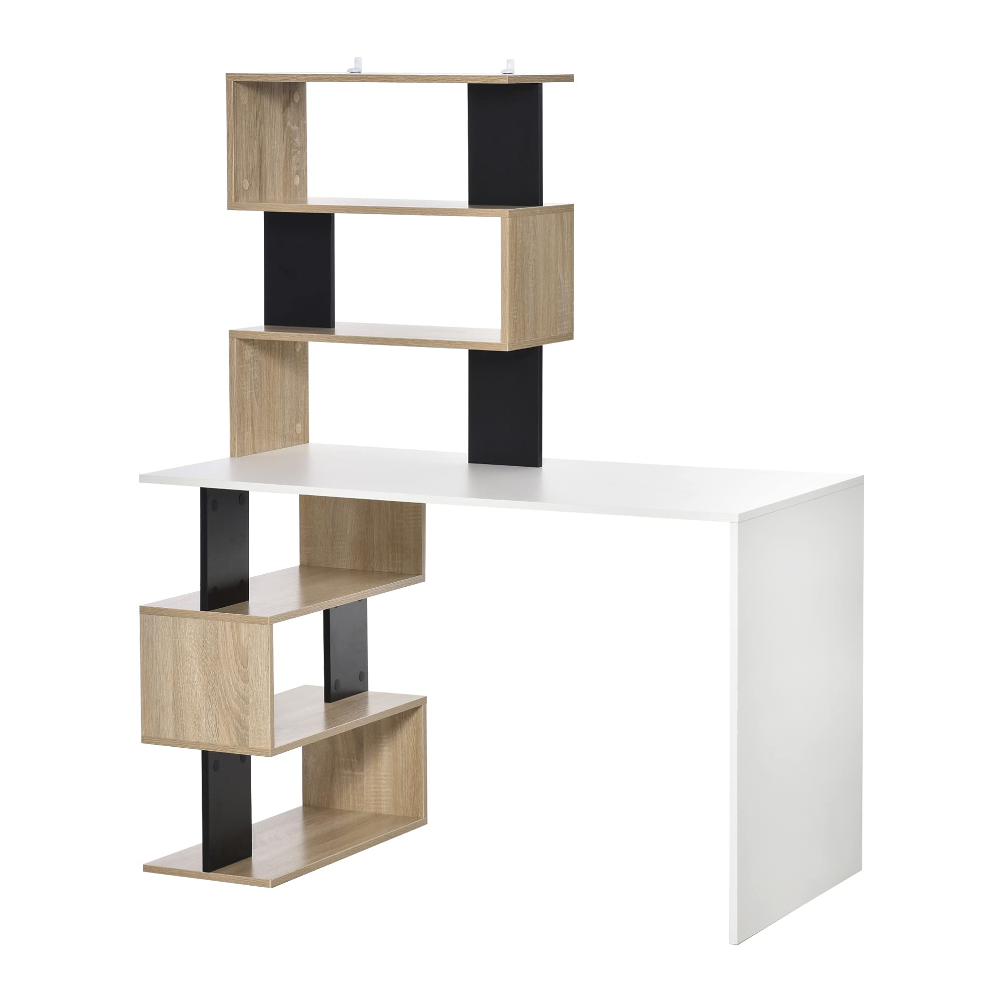 HOMCOM Scrivania con Libreria per Camera e Ufficio, Scrivania Porta PC in Legno Multicolore, 120x60x148cm