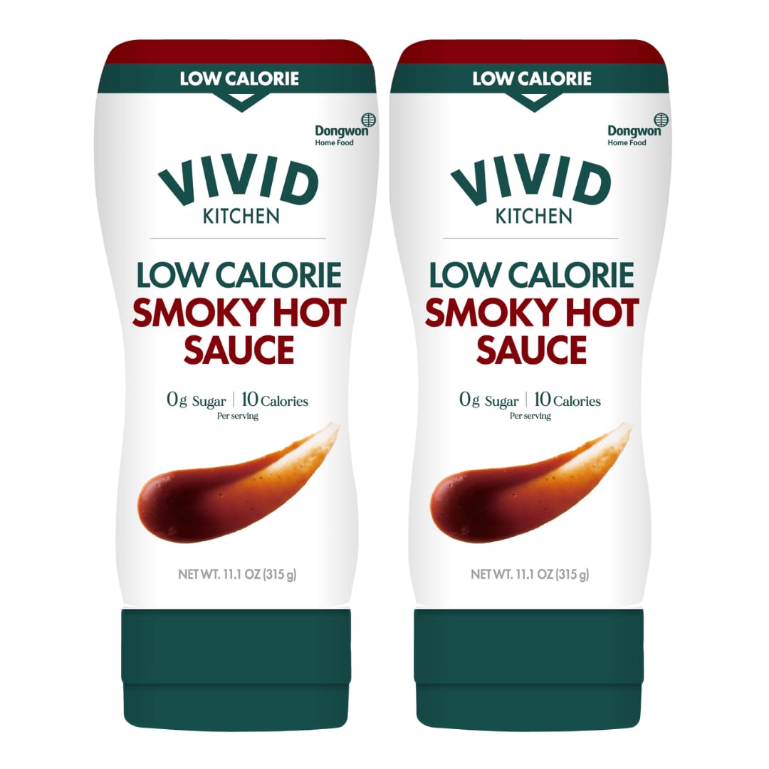 VIVID KITCHEN Low-Calorie Smoky Hot Sauce - 2 Pack - Zero Sugar, 10 Cal/Serving - Allulose Sweetened, No Preservatives or MSG - Easy Squeeze Bottle - Sauce for Tacos & Grilled Meats