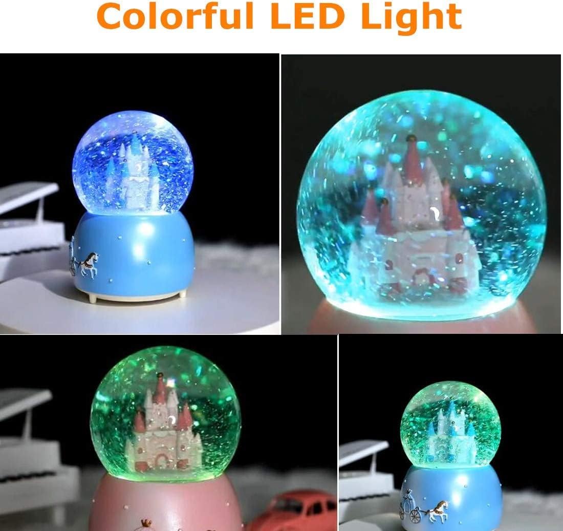 Castle Crystal Ball Music Box LED Light Rotating Musical Box Princess Crystal Globe Auto Snowing Night Light Lamp Gift for Birthday Christmas Thanksgiving Valentines Mother's Day