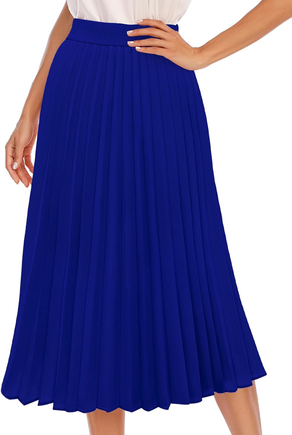 DRESSTELLS Pleated Midi Skirts for Women Midi Long Chiffon High Waisted A Line Skirts Shirring Swing Skirt with Lining Royalblue X-Small