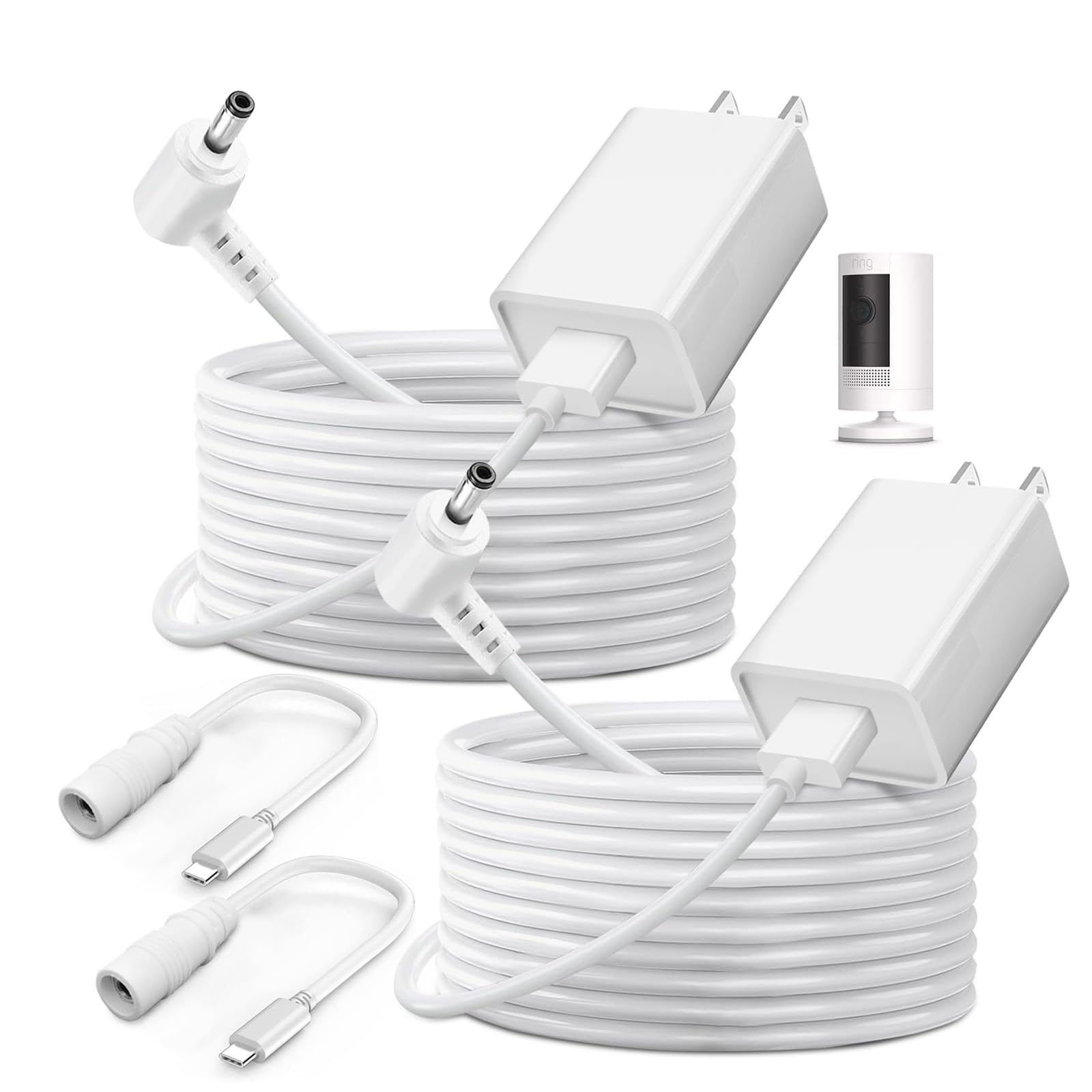 Paquete de 2 cargadores de cámara de anillo de adaptador de corriente compatible con Ring Stick Up Cam Batería/Enchufe 3ª Gen/2ª G