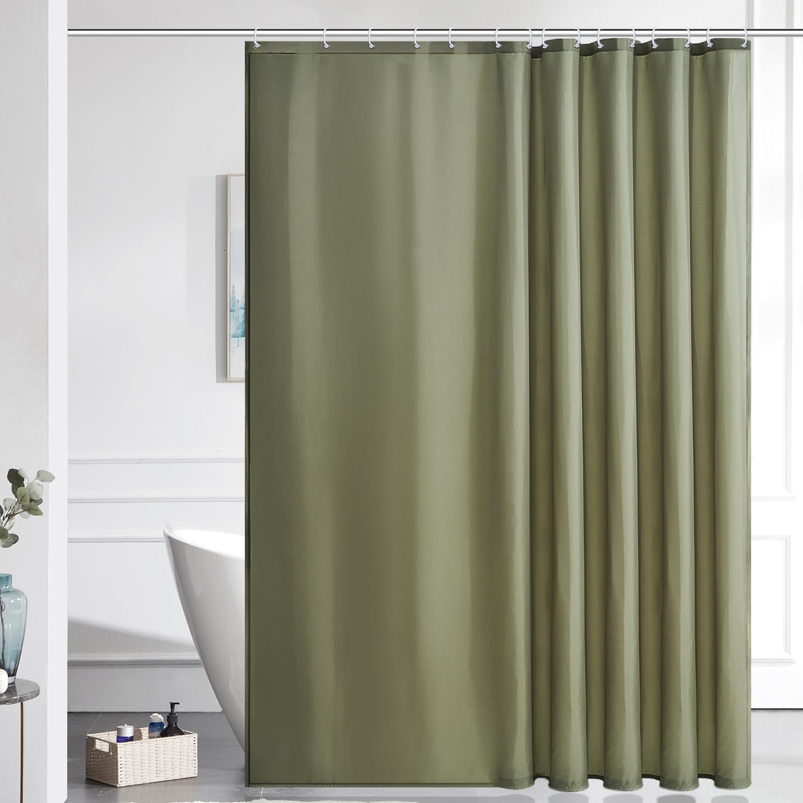 Furlinic Shower Curtain Mould Proof Resistant Wetroom Bathroom Polyester Fabric White 7ft Shower Curtains Liner Waterproof Rustproof Washable Weighted with 12 Hooks Extra Long 180x210cm 72x84. — view 52
