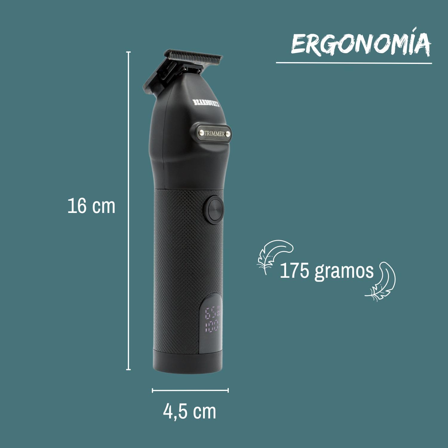 Beardburys XCT Trimmer | Recortadora de Barba y Pelo, Detailer Profesional Inalámbrica, Cuchillas DLC en T, Precisión y Durabilidad, 3 Peines-Guía - 175gr