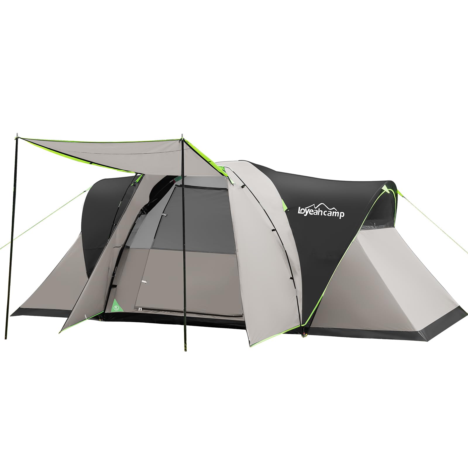 8 Person Larger Extended Dome Camping Tent with 3 Rooms, Waterproof Semi-Freestanding Family Outdoor Tent with Spacious Interior and Mesh Windows