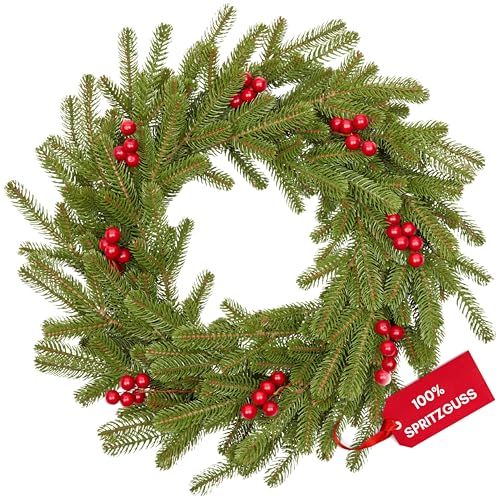 Premium Künstlicher Weihnachtskranz 55 cm, Skandinavischer Kranz...