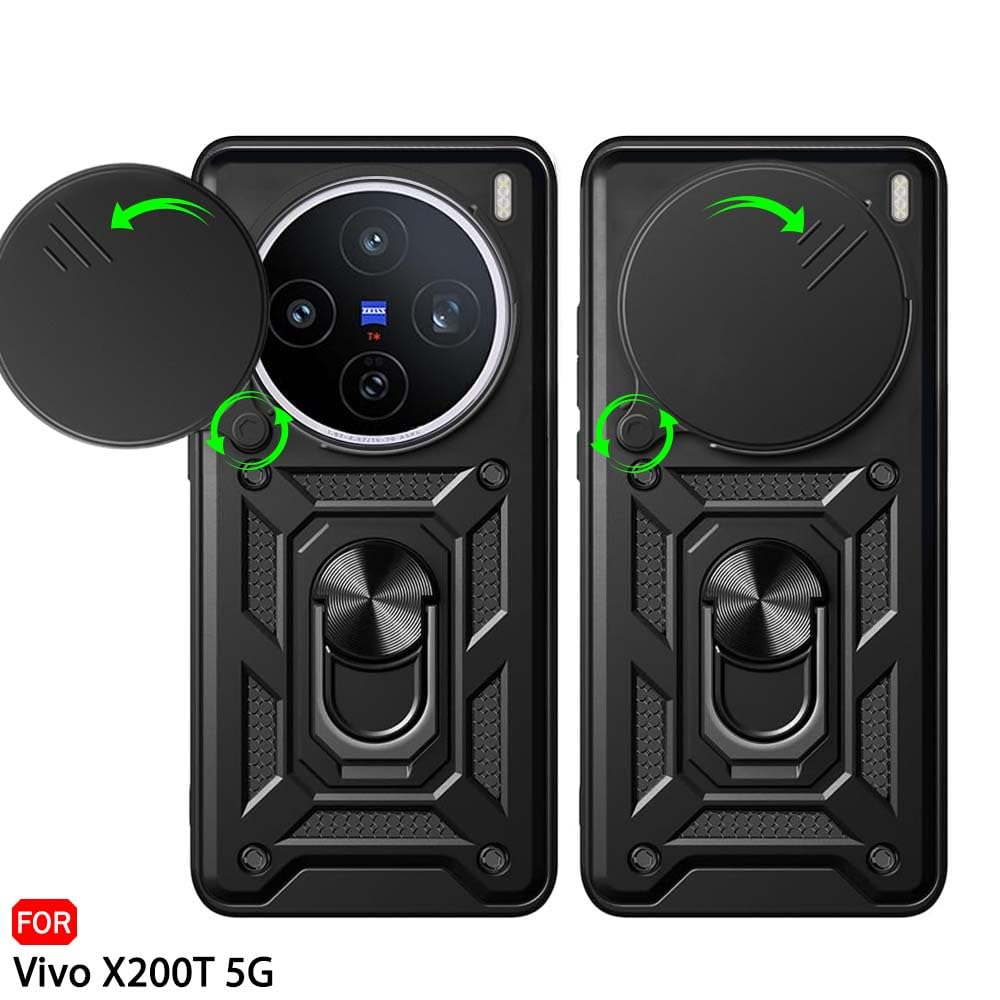 TheGiftKart Tough Armor Bumper Back Cover Case for Vivo X200T 5G | Kickstand & Ring Holder | 360 Degree Protection Back Cover Case for Vivo X200T 5G (PC & TPU, Rotating Camera Cover, Black) — Amazon image 4
