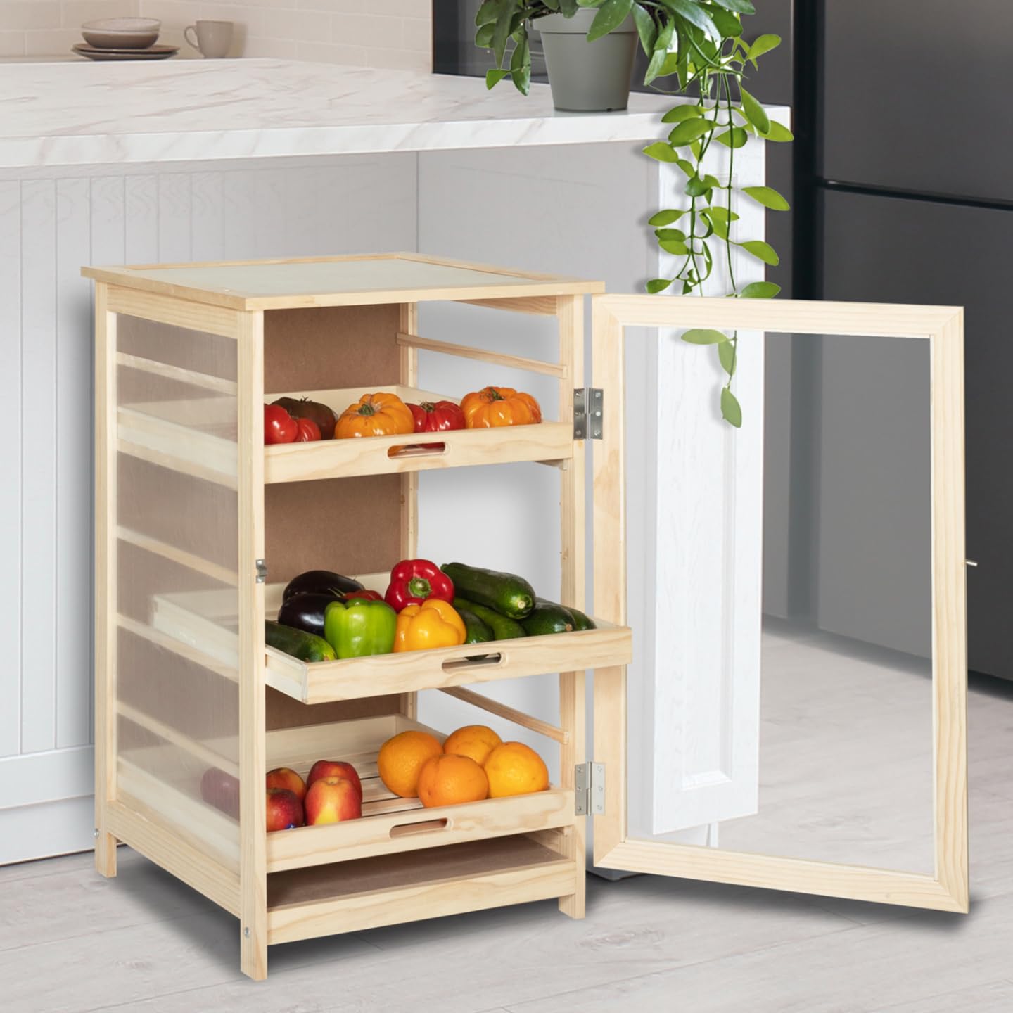 IDMarket - Légumier fruitier en bois VEGGE avec 3 tiroirs amovibles