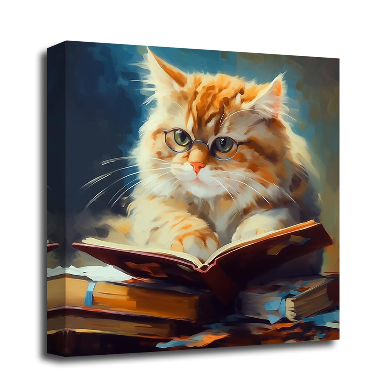 LMYSXAOZ Cat Wall Art Funny Reading Book Canvas Prints Graffiti Animals Portrait Picture Modern Artwork for Children's Room Decor Framed (Animal-3, 18.00"x18.00")