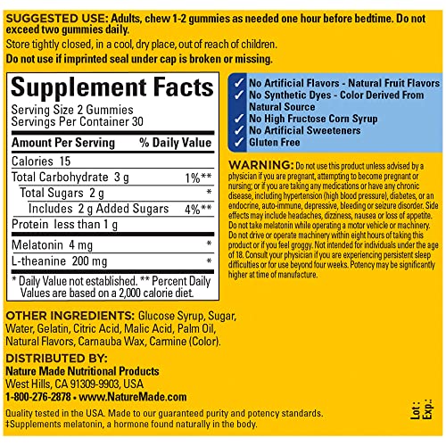 Nature Made Good Sleep Melatonin 4 Mg With L-Theanine 200 Mg, Dietary Supplement For Restful Sleep, 60 Gummies #TOP5