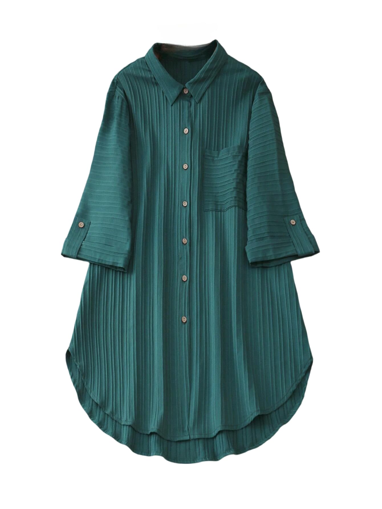 Polyester Solid Button Front Shirt Dress for Women || Roll Tab Sleeve & Collared Neck Flared Dress || Office || Summer Short Dresses for Women-image-34