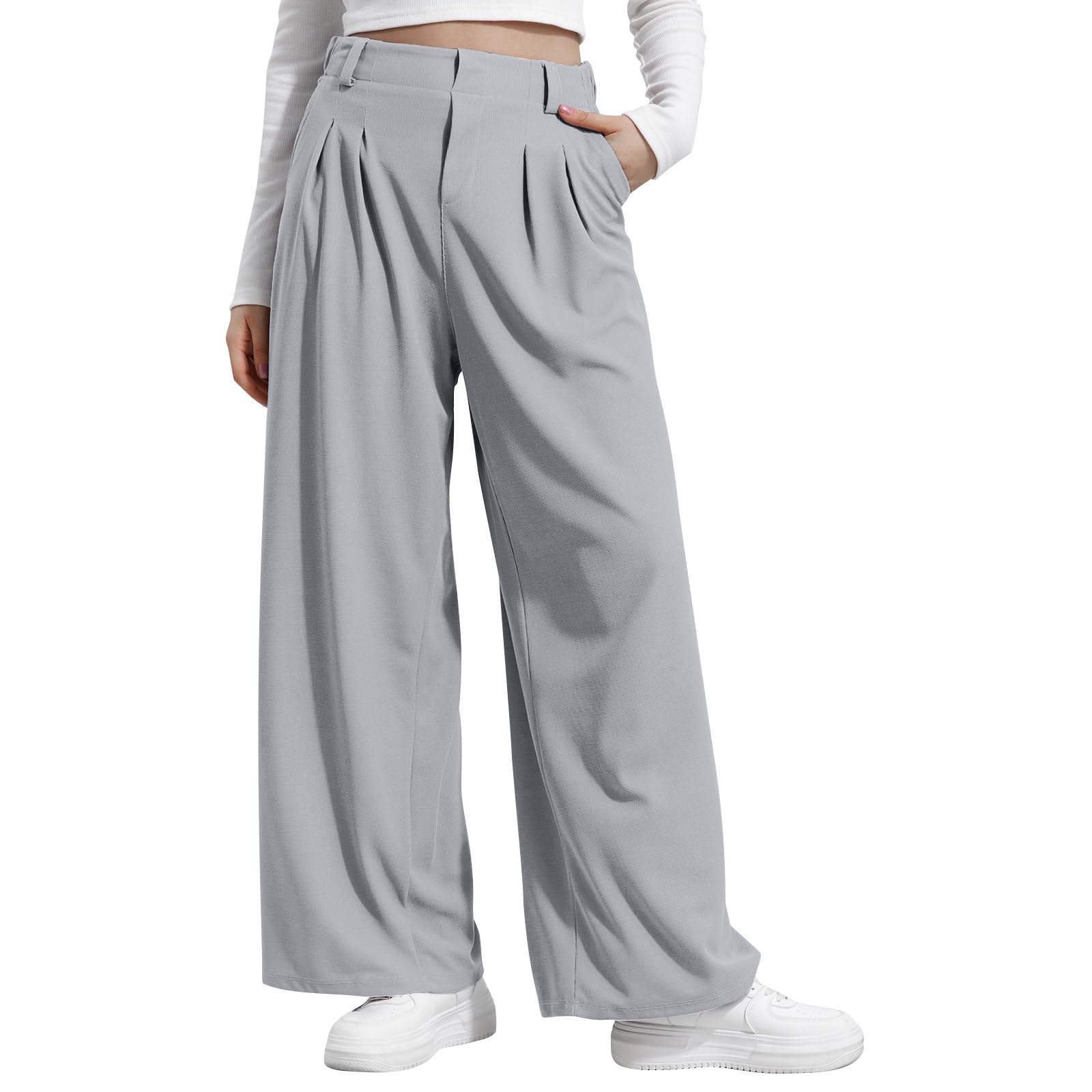 Wide Leg Stretchy Work Pants Slacks for Women Business Casual Palazzo Trousers Dress Pants with Pockets