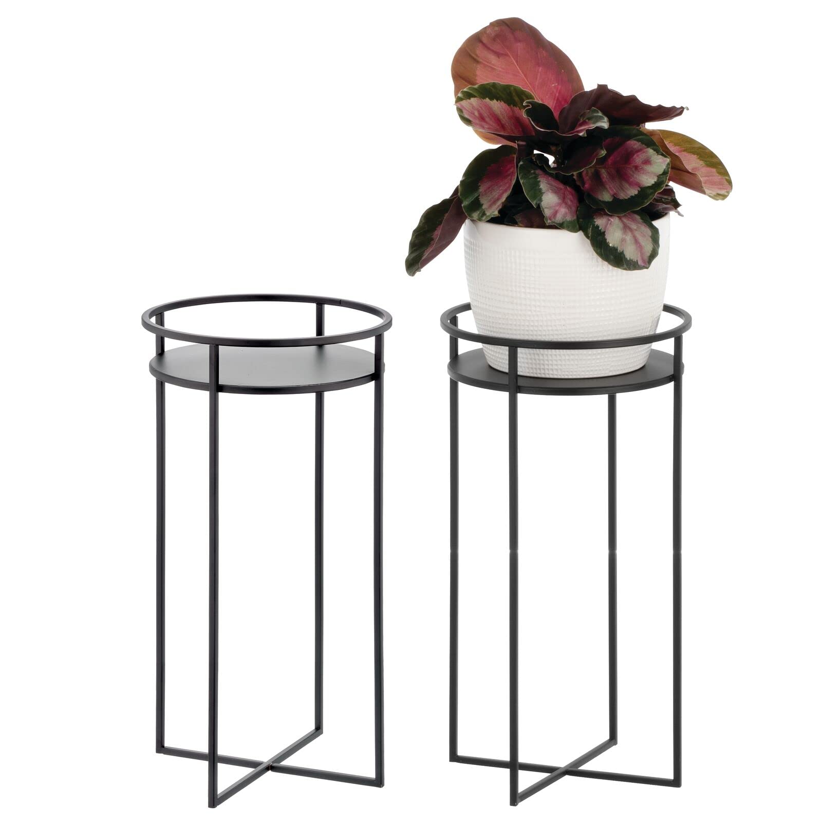 mDesign Metal Mid Century Planter Indoor/Outdoor Stands for Planters - Modern Plant Stand for Flowers, Plants, Greenery, Succulents, Vases and Pots - 15" Tall - 2 Pack - Matte Black