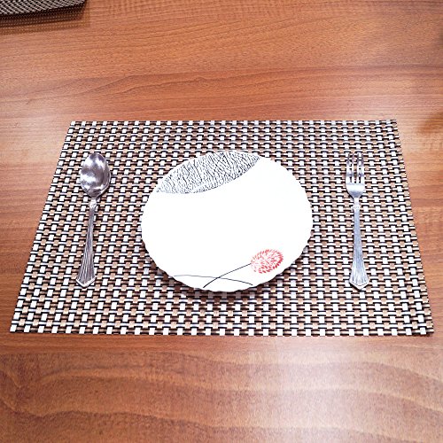 Image of Story@Home PVC Heat Resistant Placemat Washable Non-Slip Table Mats Set of 4 for Dining Kitchen Restaurant Table Decoration, (45x30 cm, Checks) - Copper