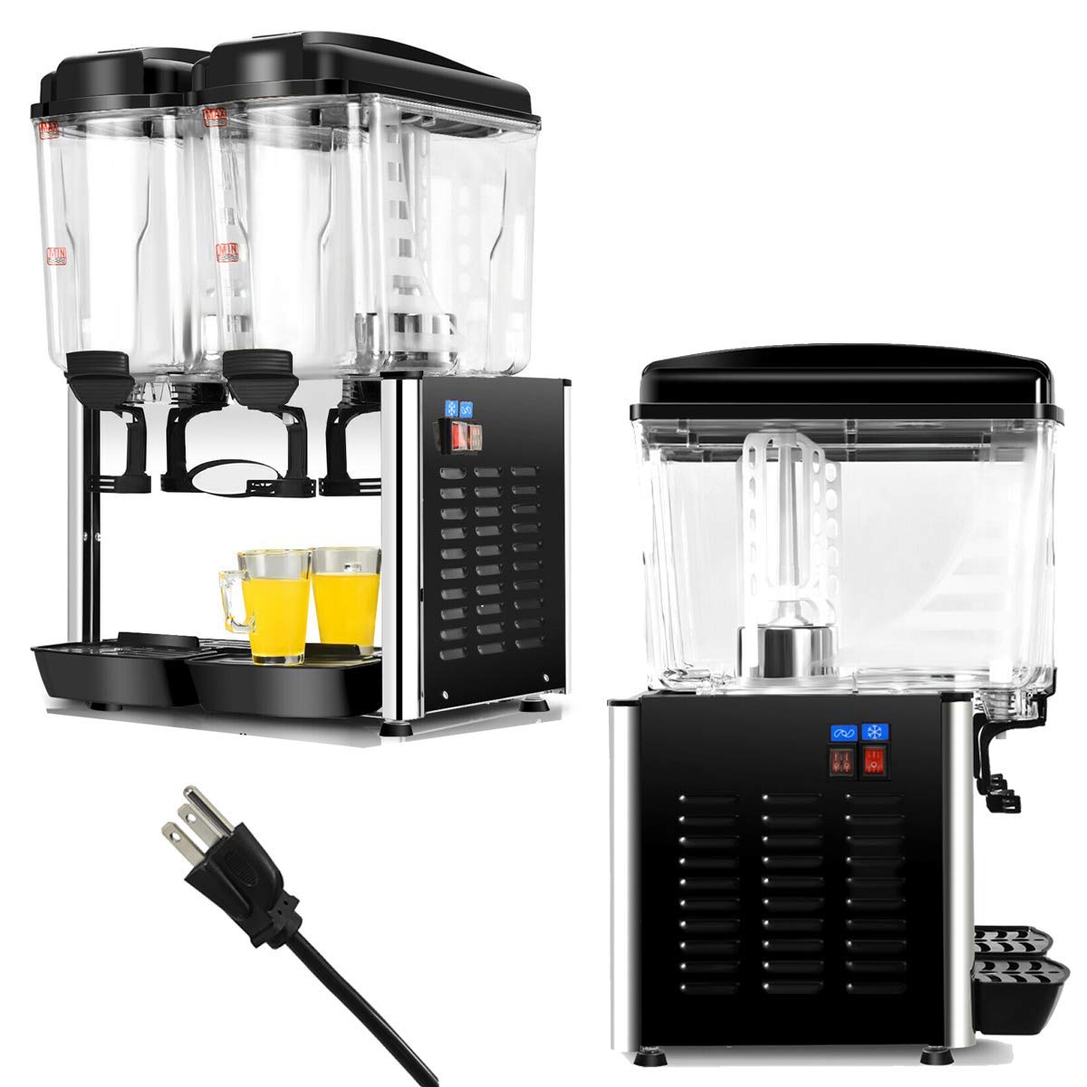 Ramco Commercial 9.5 Gallon 2Tank Cold Beverage Juice Dispenser Heavy Duty 350W Safe Durable Food Grade Fast Cooling for Convenience Store Dessert Shop Hotel Restaurant School Coffee Tea Milk Cocktail