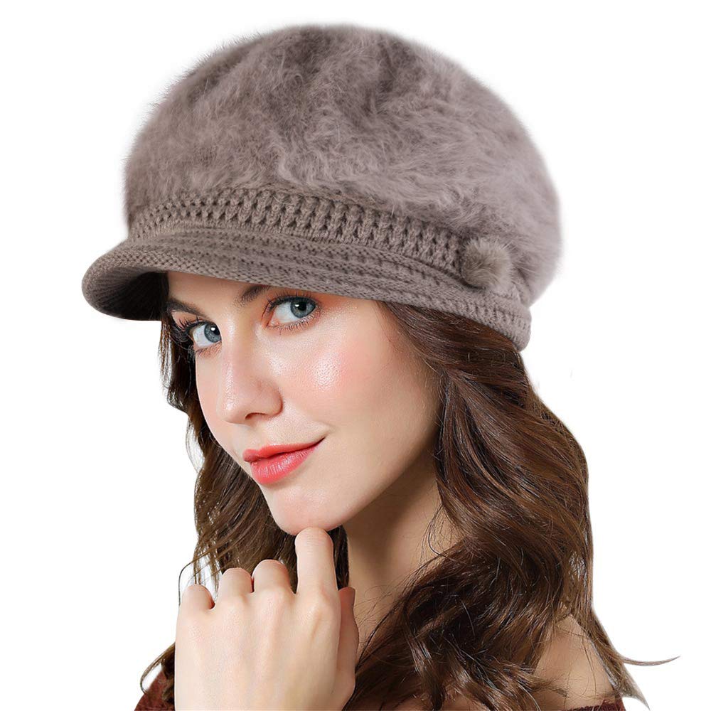 Genfien Sombrero para Mujer Boina de Punto Gorro Vendedor de Periódicos Grueso Elegante Ligero Crochet Vintage Moda Vida Cotidiana Otoño Invierno