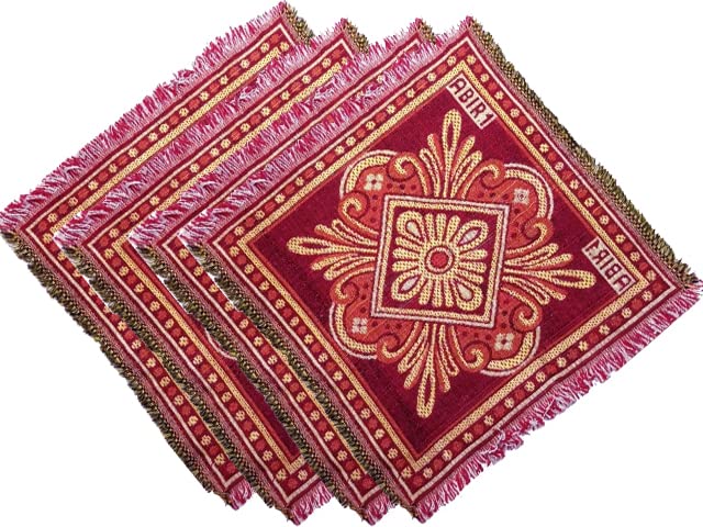 The Gifti Cotton Square Prayer Mat/Aasan/Pooja Mat/Meditation Mat/Multipurpose Use Pack Of 4 (Red Colour)-image-18