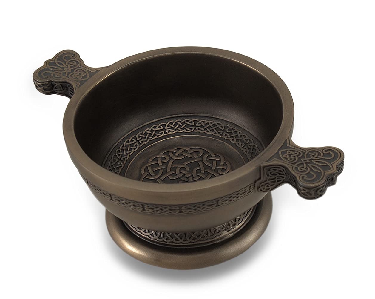 Zeckos Celtic Knotwork pattern Bronze Finished Two Handled Quaich Cup
