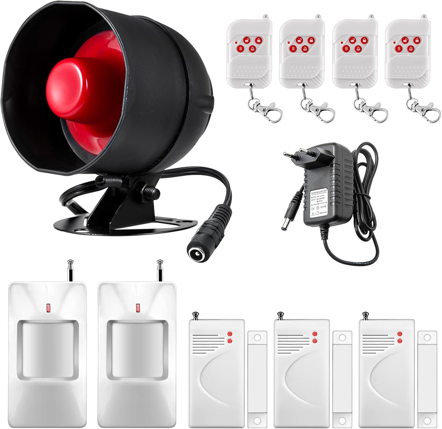 Sistema di allarme di sicurezza, 11 pezzi, per casa, appartamento e garage, sirena da 115 dB, resistente alle intemperie, per interni ed esterni, con telecomando e sensore di contatto della porta
