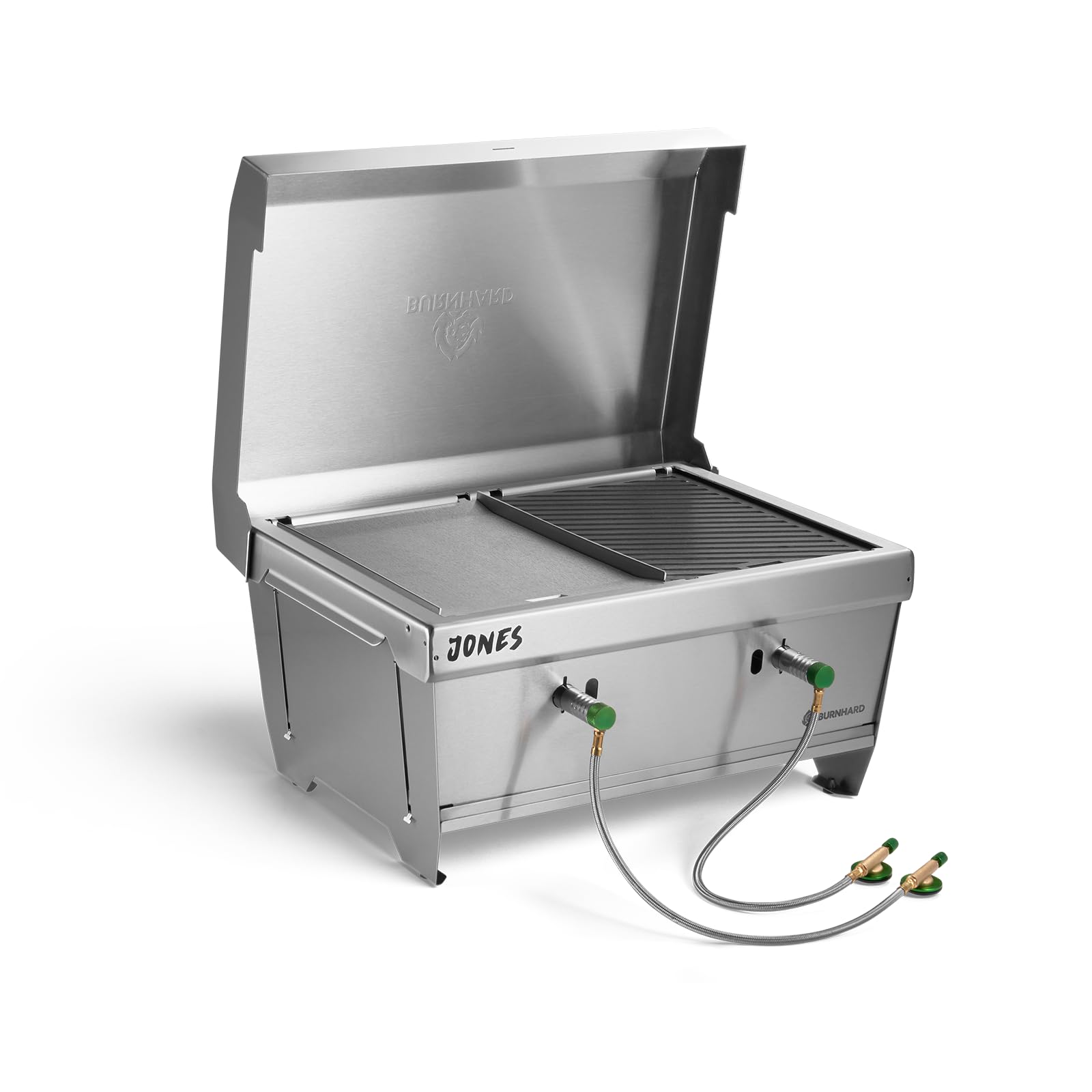 BURNHARD® Plancha Grillplatte Edelstahl für Gasgrill JONES, 3mm Materialstärke, Pfannenfunktion, spülmaschinengeeignet, ideal für Fisch, Burger, Eier & Beilagen - 18,9 cm x 29,2 cm x 1,5 cm