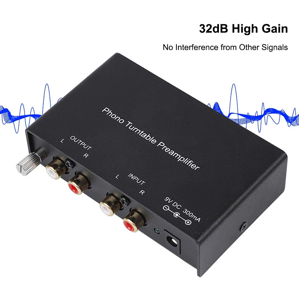 Socobeta Préamplificateur Phono Préamplificateur à réduction de Bruit Double Canal Préamplificateur Portable(Prise UE)