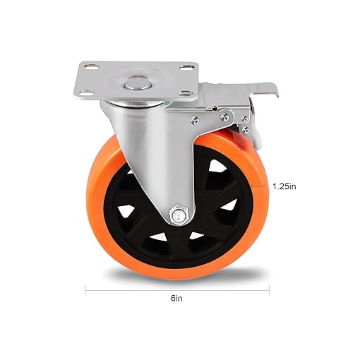Miniatura 9 de Ruedas giratorias de placa giratoria de 6 pulgadas de fácil desbloqueo con tornillo, doble bloqueo y espuma de poliuretano, ruedas sin ruido,