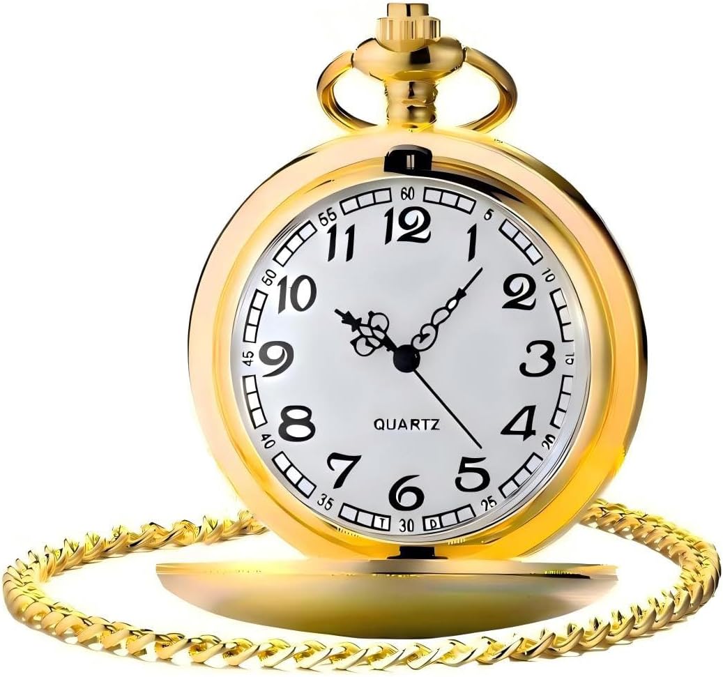LYMFHCH Classic Smooth Vintage Quartz Pocket Watch, Arabic Numerals Scale Mens Womens Watch with Chain Christmas Graduation Birthday Gifts Fathers Day